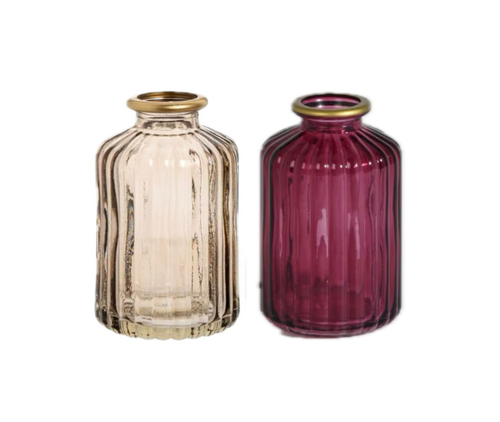 Vase en verre strié liseré or 10 cm
